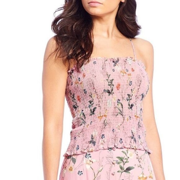 NEW Gianni Bini Stacey Pink Floral Smocked Cami Tank Top XS - Picture 1 of 5